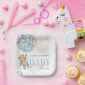 Assiettes En Carton Baby shower Bleu Bear Balloons (Fête)