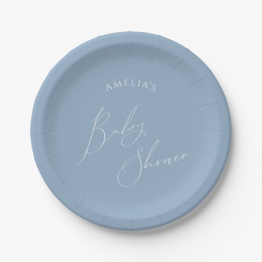 Assiettes En Carton Baby shower bleu blanc (Devant)