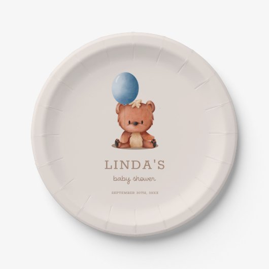 Assiettes En Carton Baby shower Bleu Blonde Boho mignon (Devant)