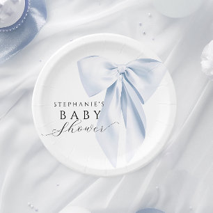 Assiettes En Carton Baby shower Bleu Bow arrondi