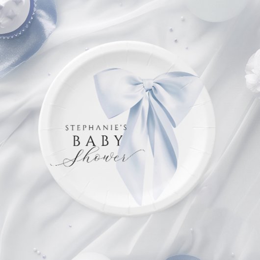 Assiettes En Carton Baby shower Bleu Bow arrondi