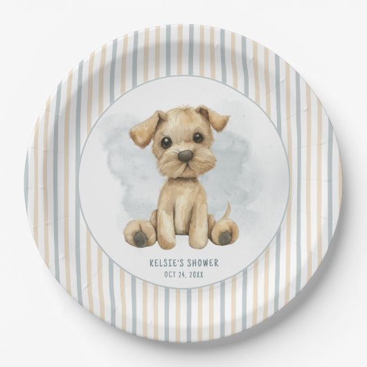 Assiettes En Carton Baby shower bleu Chiot Bleu Cute Oh Boy (Devant)