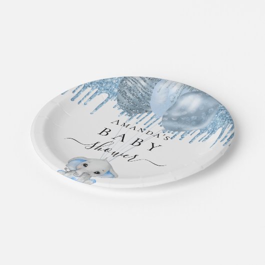 Assiettes En Carton Baby shower bleu clair parties scintillant blanc é (Angle)
