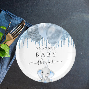 Assiettes En Carton Baby shower bleu clair parties scintillant blanc é
