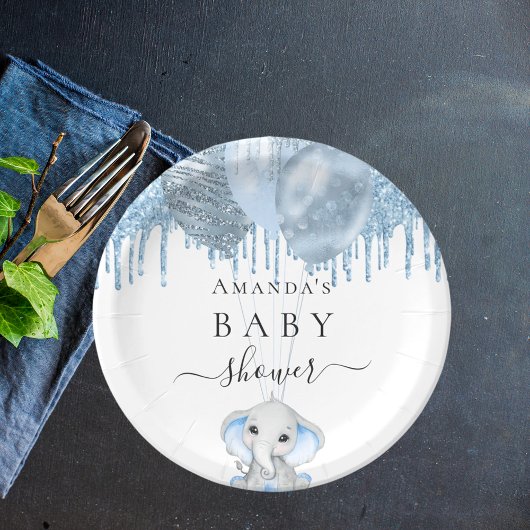 Assiettes En Carton Baby shower bleu clair parties scintillant blanc é