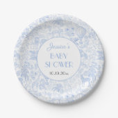 Assiettes En Carton Baby shower bleu Cute Safari Toile de Jouy (Devant)