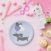 Assiettes En Carton Baby shower bleu Dachshund Plaques de papier Pois (Fête)