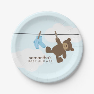 Assiettes En Carton Baby shower bleu de garçon de corde à  linge