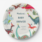 Assiettes En Carton Baby shower bleu dinosaure (Devant)