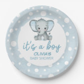 Assiettes En Carton Baby shower bleu Eléphant (Devant)