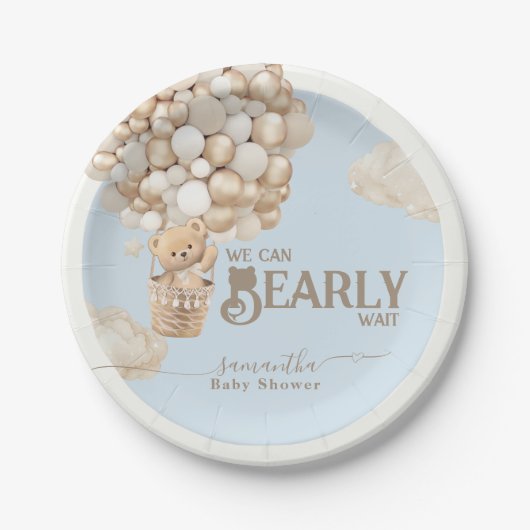 Assiettes En Carton Baby shower Bleu Garçon Ours Teddy (Devant)