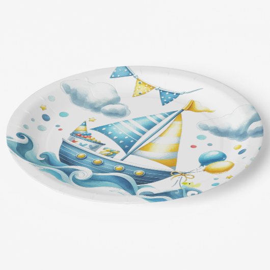 Assiettes En Carton Baby shower bleu marine (Angle)