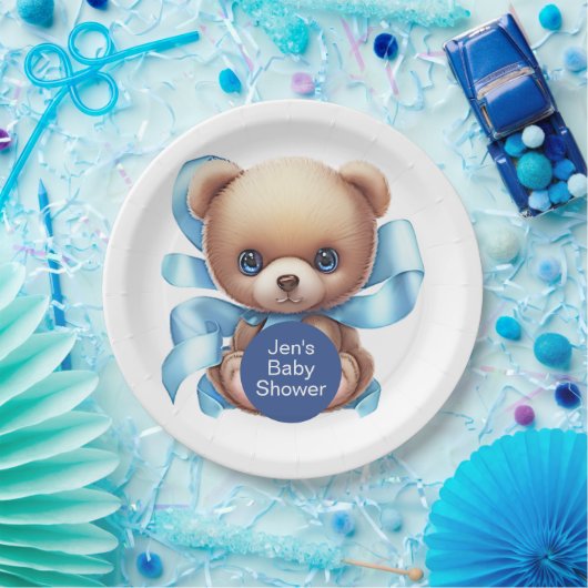 Assiettes En Carton Baby shower Bleu Teddy Bear (Fête)