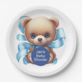 Assiettes En Carton Baby shower Bleu Teddy Bear (Devant)