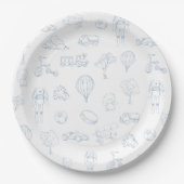 Assiettes En Carton Baby shower bleu Toile de Jouy (Devant)