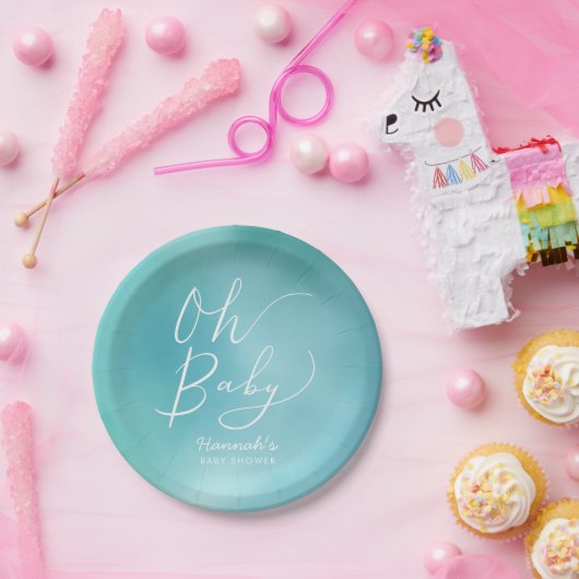 Assiettes En Carton Baby shower bleu turquoise moderne d'Ombre (Fête)