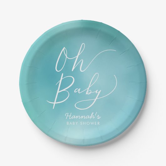 Assiettes En Carton Baby shower bleu turquoise moderne d'Ombre (Devant)