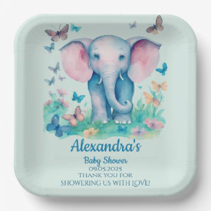 Assiettes En Carton Baby shower Blue Baby Elephant