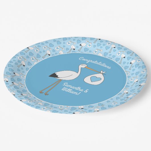 Assiettes En Carton Baby shower Blue Boy Stork (Angle)