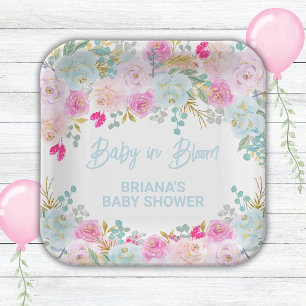 Assiettes En Carton Baby shower Blue Floral Boy
