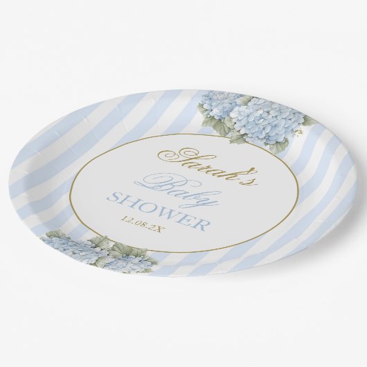 Assiettes En Carton Baby shower Blue Hydrangea (Angle)
