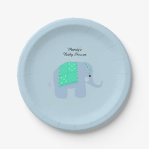 Assiettes En Carton Baby shower Blue Indian Elephant