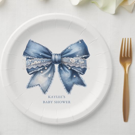 Assiettes En Carton Baby shower Blue Jean Bow
