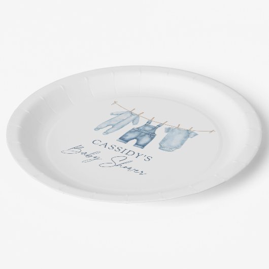 Assiettes En Carton Baby shower Blue Jean Denim (Angle)