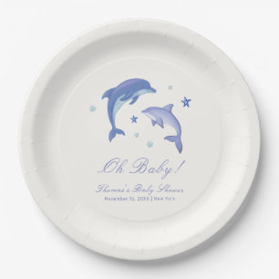 Assiettes En Carton Baby shower Blue Modern Summer Dolphin Stars