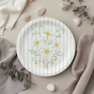 Assiettes En Carton Baby Shower Bohème Daisy Silly Goose Vert Sauge