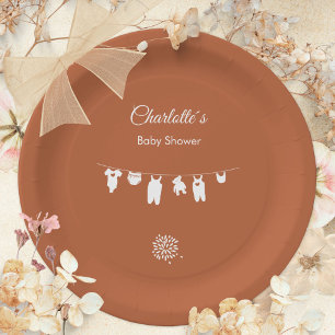 Assiettes En Carton Baby Shower Bohème Minimaliste de Genre Neutre en