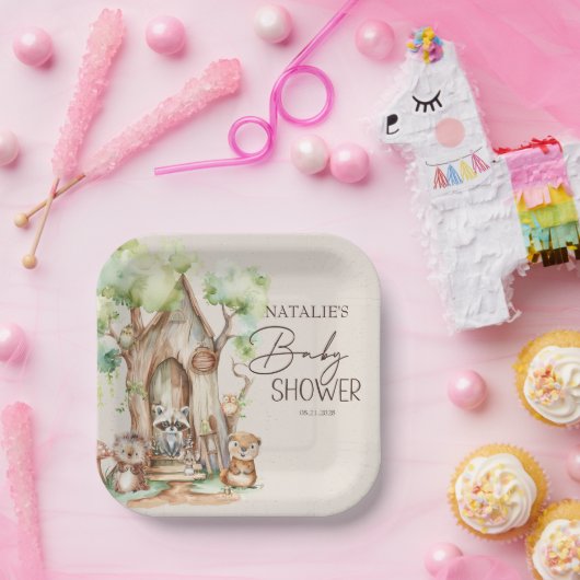 Assiettes En Carton Baby shower Boho Animaux des bois (Fête)