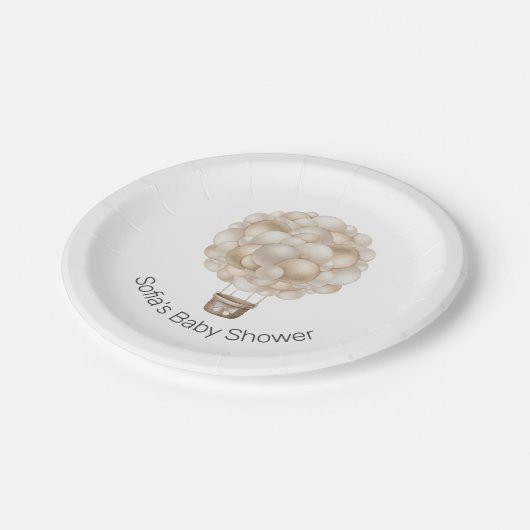 Assiettes En Carton Baby shower Boho Beige Hot Air Balloon (Angle)