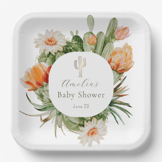 Assiettes En Carton Baby shower Boho Cactus (Recto)