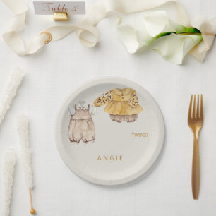 Assiettes En Carton Baby shower Boho Cream Twins