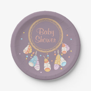 Assiettes En Carton Baby shower Boho de Dreamcatcher Tribal Violet