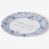 Assiettes En Carton Baby shower Boho Dusty Blue Fleur sauvage (Angle)