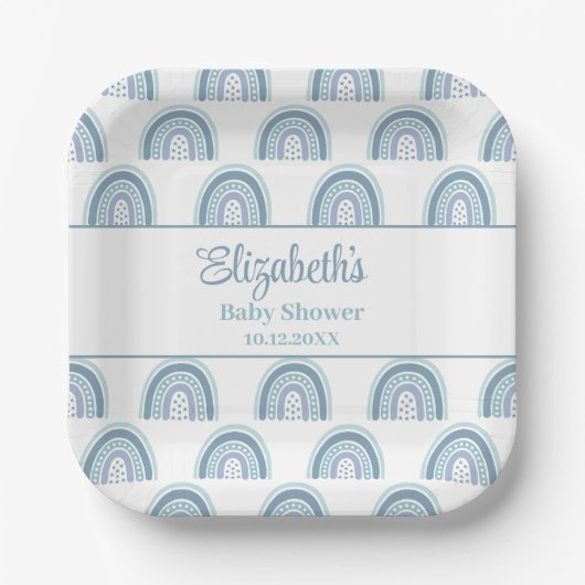 Assiettes En Carton Baby shower Boho Dusty Blue Rainbow (Recto)