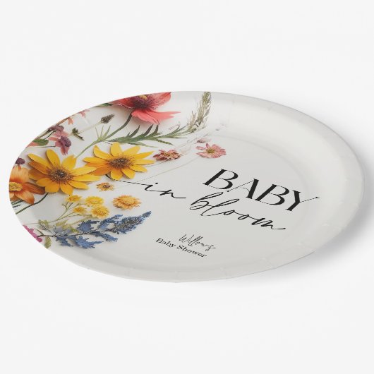 Assiettes En Carton Baby shower Boho Fleur sauvage de fleurs pressées (Angle)