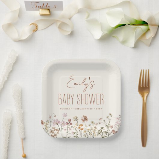 Assiettes En Carton Baby shower Boho Fleur sauvage En Terracotta En Fl (Mariage)