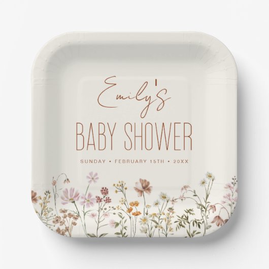 Assiettes En Carton Baby shower Boho Fleur sauvage En Terracotta En Fl (Recto)