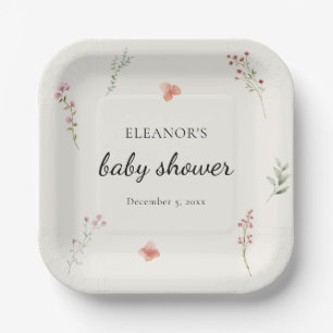 Assiettes En Carton Baby shower Boho Fleur sauvage minimal