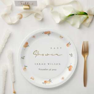 Assiettes En Carton Baby shower Boho Floral Orange Doux Et Élégant