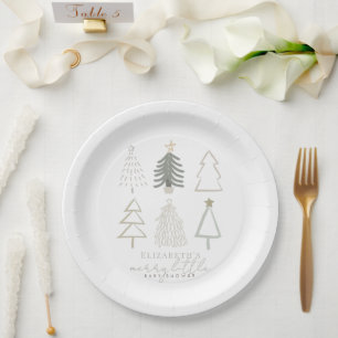 Assiettes En Carton Baby shower Boho Green Christmas Trees