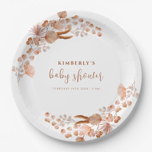 Assiettes En Carton Baby shower Boho petit Fleur sauvage neutre pour l (Devant)
