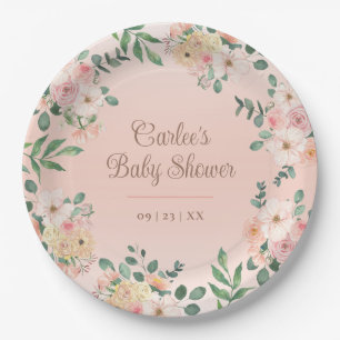 Assiettes En Carton Baby shower Boho rose pâle