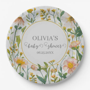 Assiettes En Carton Baby shower Boho rustique Fleur sauvage aquarelle