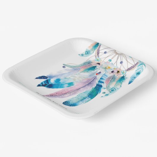 Assiettes En Carton Baby shower Boho Turquoise et Purple Dreamcatcher (Angulaire)