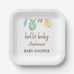 Assiettes En Carton Baby shower Boho Vêtements Ligne Bonjour bébé