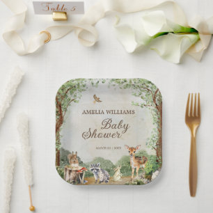 Assiettes En Carton Baby Shower Bois Animaux de la Forêt Verdure